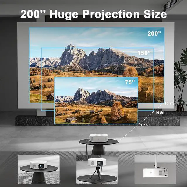 Alt view image 7 of 7 - Projector with WiFi 6 and Bluetooth, ±50° Auto Vertical Correction Smart Portable Projector with Tripod, 1080P Full HD, Home Theater Movie Projector for Bedroom/iOS/Android(white)