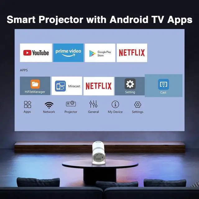 Alt view image 3 of 7 - 270°Adjustable Smart Mini Projector with WiFi 6 and Bluetooth, Auto Keystone Outdoor Movie Projector, Big Screen Home Portable Projector for Phone/TV Stick/Laptop/HDMI