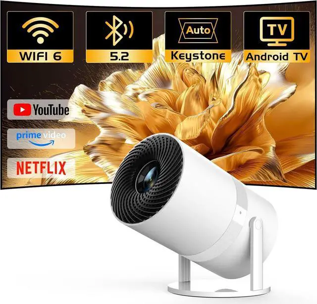 Main image of 270°Adjustable Smart Mini Projector with WiFi 6 and Bluetooth, Auto Keystone Outdoor Movie Projector, Big Screen Home Portable Projector for Phone/TV Stick/Laptop/HDMI