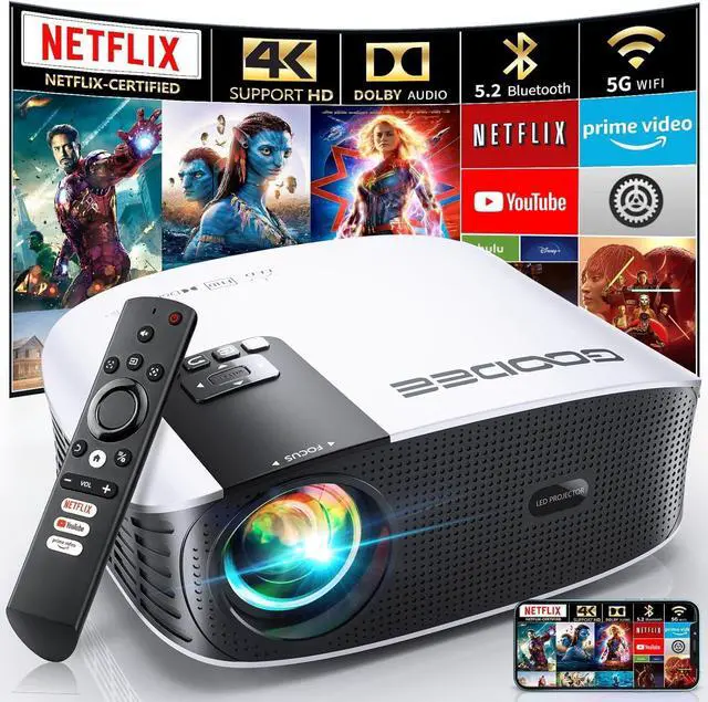 Main image of Smart 4K Projector with 5G WIFI and Bluetooth, Netflix/Amazn Prime Video Certified, Dolby Audio, 800ANSI Outdoor Projector, 400" Zoom Home Theater Projector Compatible with TV Stick,iOS,Android
