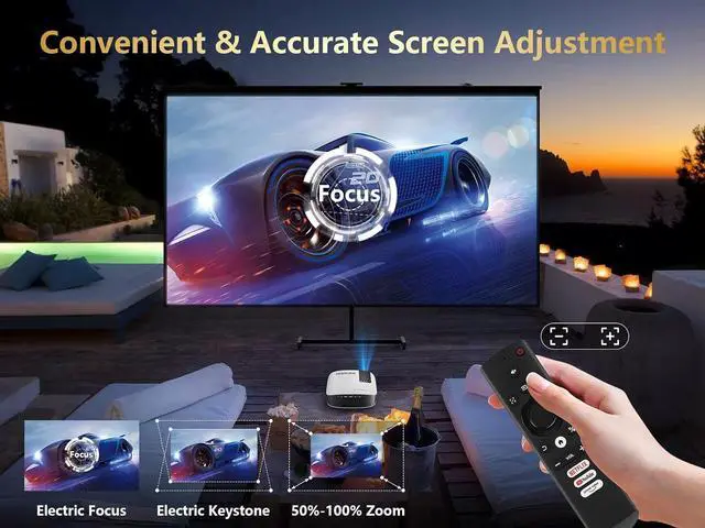 Alt view image 3 of 7 - Smart 4K Projector with 5G WIFI and Bluetooth, Netflix/Amazn Prime Video Certified, Dolby Audio, 800ANSI Outdoor Projector, 400" Zoom Home Theater Projector Compatible with TV Stick,iOS,Android