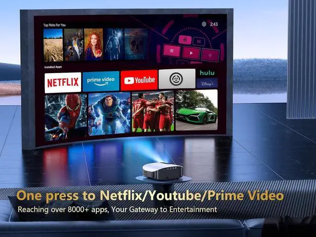 Alt view image 2 of 7 - Smart 4K Projector with 5G WIFI and Bluetooth, Netflix/Amazn Prime Video Certified, Dolby Audio, 800ANSI Outdoor Projector, 400" Zoom Home Theater Projector Compatible with TV Stick,iOS,Android