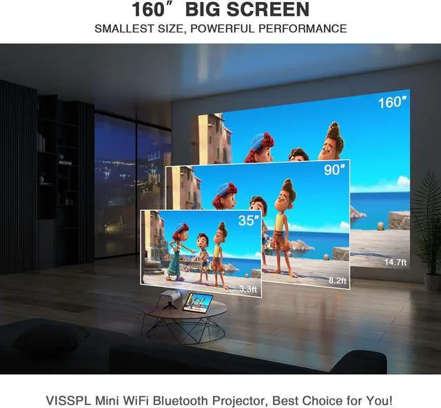 Alt view image 6 of 7 - Mini Projector with WiFi and Bluetooth, VISSPL Full HD 1080P Projector, Portable Outdoor Projector with Tripod,Home Theater Movie Phone Projector Compatible with Android/iOS/Windows/TV Stick/HDMI/USB