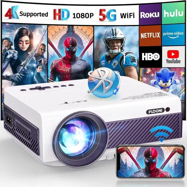 Main image of Projector with WiFi and Bluetooth, FUDONI 5G WiFi Native 1080P Outdoor Projector 15000L Support 4K, Portable Movie Projector with Screen and Max 300", for iOS/Android/Laptop/TV Stick/HDMI/USB/VGA/TF