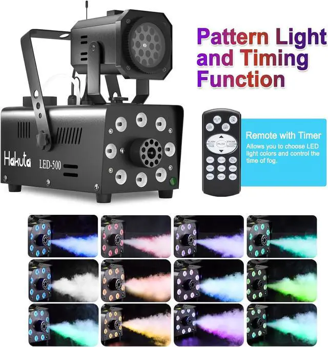 Alt view image 2 of 7 - LED Projector Light Smoke Machine with Timer of 5/15/30min Continuous Spray, 13 Colorful LED Light Effects, 500W 2300CFM for Halloween, DJ, Party, Stage