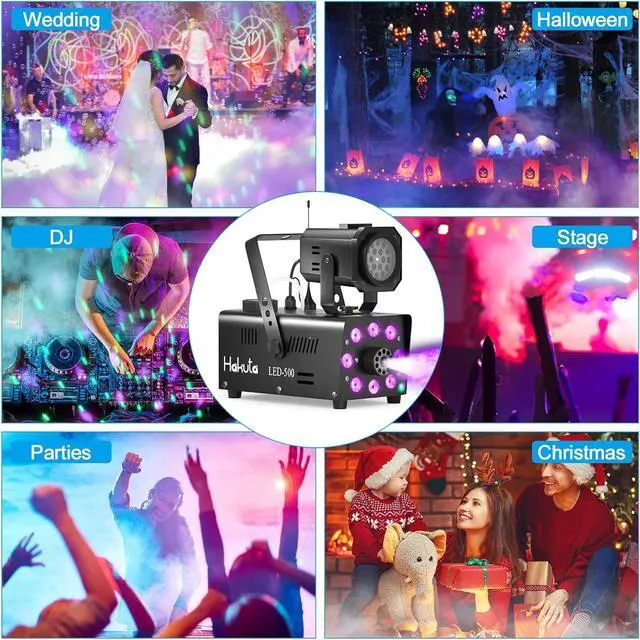 Alt view image 3 of 7 - LED Projector Light Smoke Machine with Timer of 5/15/30min Continuous Spray, 13 Colorful LED Light Effects, 500W 2300CFM for Halloween, DJ, Party, Stage