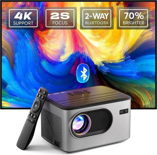 Main image of 4K Projector, Native 1080P Bluetooth Projector, Portable Outdoor Movie Projector, Mini Projector for Home Theater, Compatible with Smartphone,HDMI,USB,TV Stick