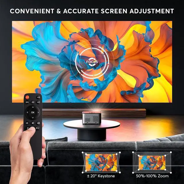 Alt view image 3 of 7 - 4K Projector, Native 1080P Bluetooth Projector, Portable Outdoor Movie Projector, Mini Projector for Home Theater, Compatible with Smartphone,HDMI,USB,TV Stick