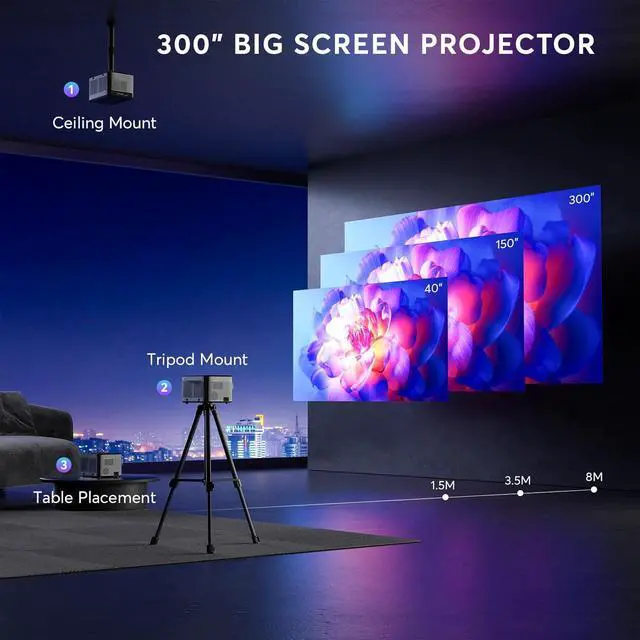 Alt view image 5 of 7 - 4K Projector, Native 1080P Bluetooth Projector, Portable Outdoor Movie Projector, Mini Projector for Home Theater, Compatible with Smartphone,HDMI,USB,TV Stick