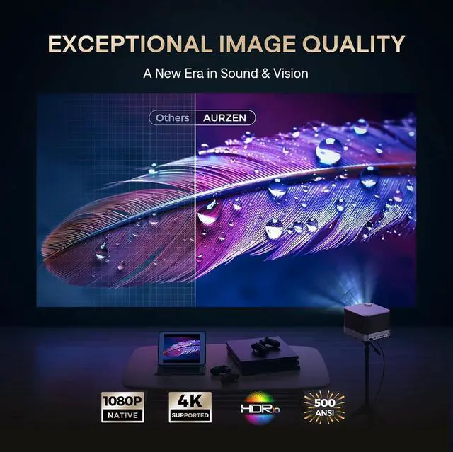 Alt view image 5 of 7 - 3-in-1 Projector 4K Supported, AURZEN BOOM 3 Smart Projector with WiFi and Bluetooth, 3D DoIby Audio & 36W Speakers, Auto Focus & Keystone, Netflix Official 500 ANSI Home Outdoor proyector, Black