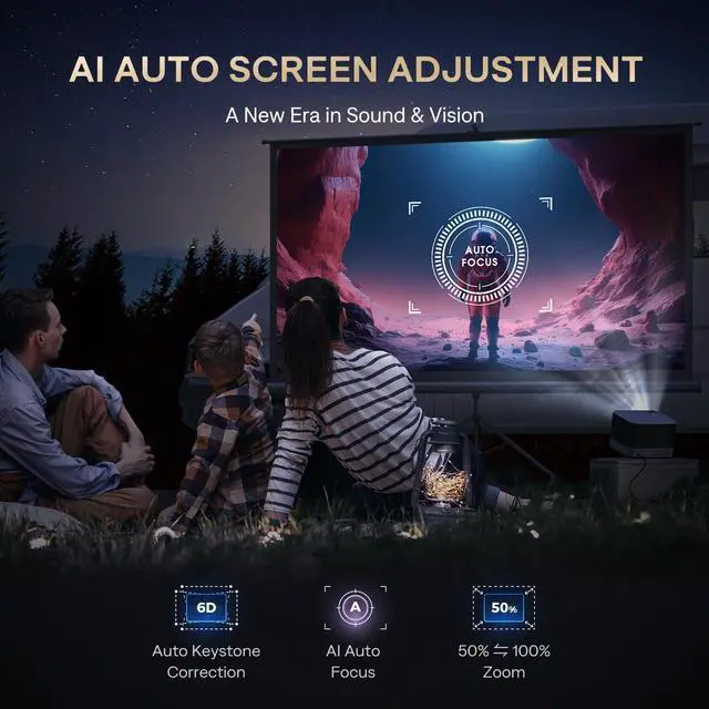Alt view image 6 of 7 - 3-in-1 Projector 4K Supported, AURZEN BOOM 3 Smart Projector with WiFi and Bluetooth, 3D DoIby Audio & 36W Speakers, Auto Focus & Keystone, Netflix Official 500 ANSI Home Outdoor proyector, Black