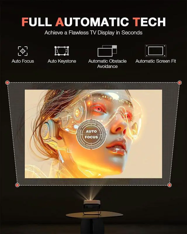 Alt view image 2 of 7 - 360°Adjustable Stand & Auto Focus/KeystoneMini Projector with WiFi and Bluetooth,550ANSI Native 1080P Portable Outdoor Movie Projector, VOPLLS Home Projector 4K Support for HDMI/USB/AV/Phone/Laptop