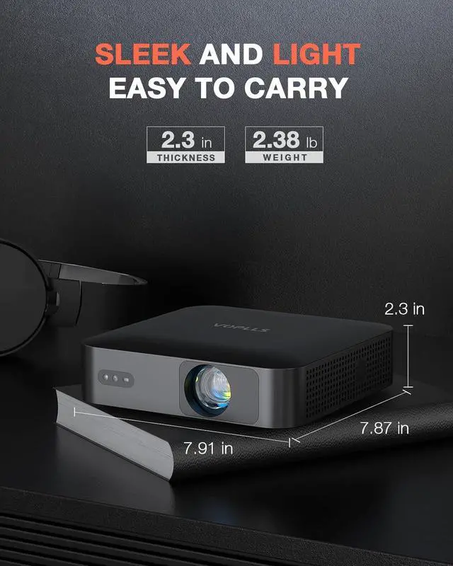 Alt view image 3 of 7 - 360°Adjustable Stand & Auto Focus/KeystoneMini Projector with WiFi and Bluetooth,550ANSI Native 1080P Portable Outdoor Movie Projector, VOPLLS Home Projector 4K Support for HDMI/USB/AV/Phone/Laptop