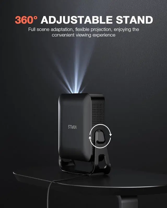 Alt view image 5 of 7 - 360°Adjustable Stand & Auto Focus/KeystoneMini Projector with WiFi and Bluetooth,550ANSI Native 1080P Portable Outdoor Movie Projector, VOPLLS Home Projector 4K Support for HDMI/USB/AV/Phone/Laptop