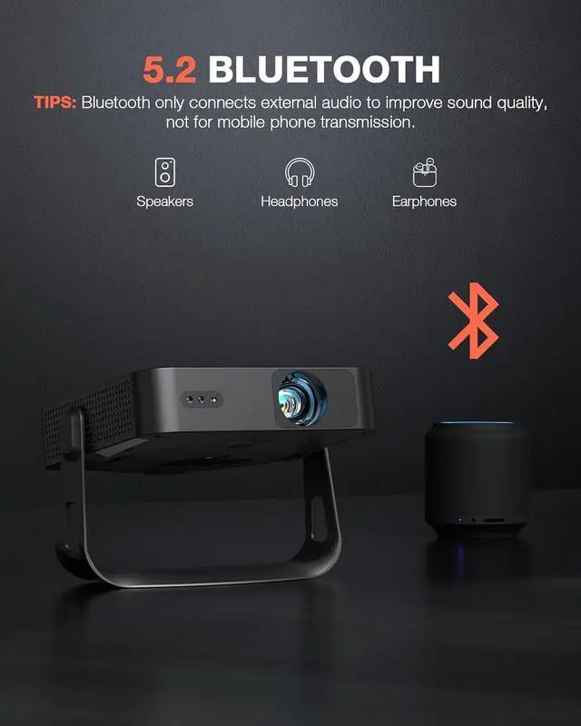 Alt view image 7 of 7 - 360°Adjustable Stand & Auto Focus/KeystoneMini Projector with WiFi and Bluetooth,550ANSI Native 1080P Portable Outdoor Movie Projector, VOPLLS Home Projector 4K Support for HDMI/USB/AV/Phone/Laptop