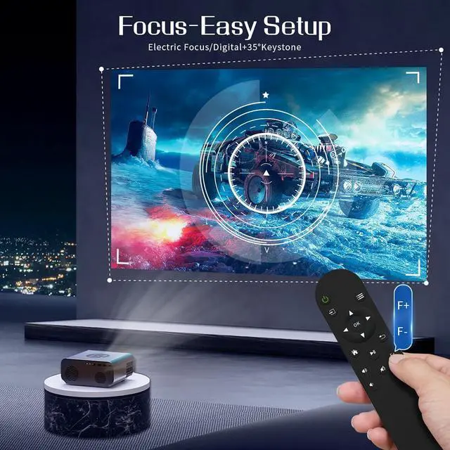 Alt view image 3 of 7 - Projector with WiFi and Bluetooth, Native 1080P Electric Focus Portable Outdoor Movie Projector with Screen for Home Theater, Compatible with HDMI/USB/PC/TV Stick/iOS and Android Phone