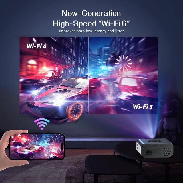 Alt view image 6 of 7 - Projector with WiFi and Bluetooth, Native 1080P Electric Focus Portable Outdoor Movie Projector with Screen for Home Theater, Compatible with HDMI/USB/PC/TV Stick/iOS and Android Phone