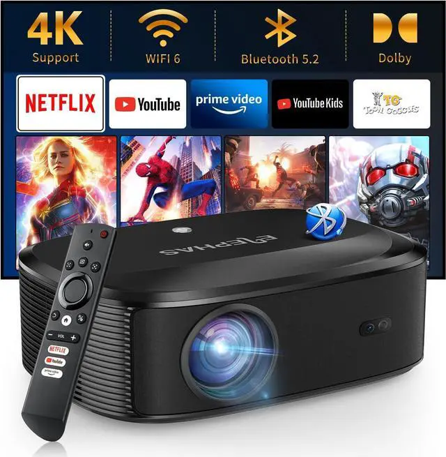 Main image of 4K Projector with Wifi and Bluetooth, ELEPHAS Outdoor Movie Projector with NETFLIX/Prime Video/YouTube Built-in, 100,000+ Apps Supported, Video Projector Compatible with HDMI/USB/iOS/Android/Windows