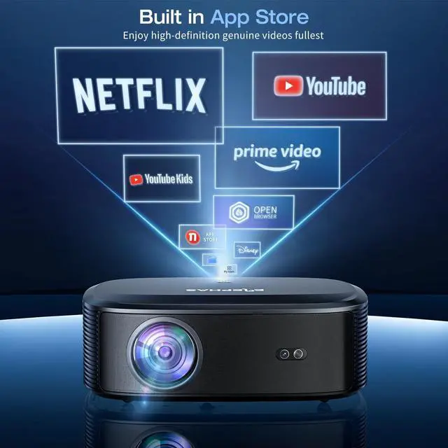Alt view image 2 of 7 - 4K Projector with Wifi and Bluetooth, ELEPHAS Outdoor Movie Projector with NETFLIX/Prime Video/YouTube Built-in, 100,000+ Apps Supported, Video Projector Compatible with HDMI/USB/iOS/Android/Windows