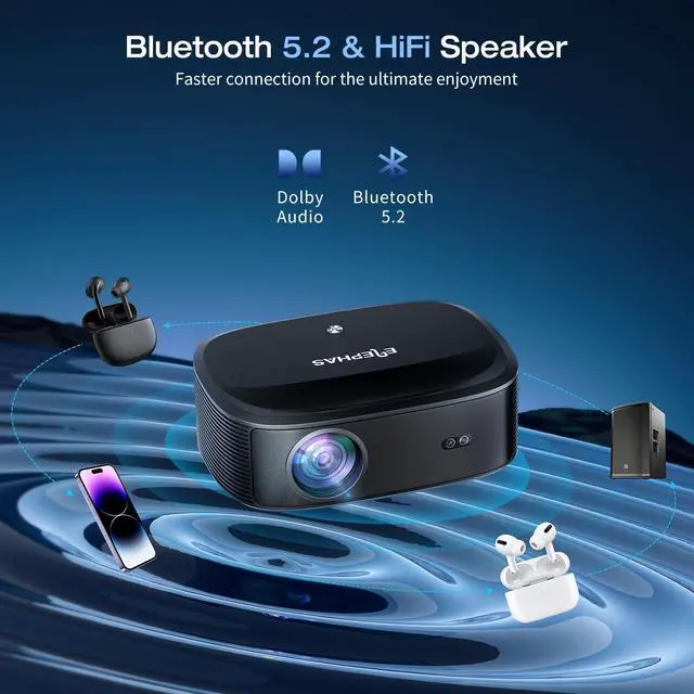 Alt view image 4 of 7 - 4K Projector with Wifi and Bluetooth, ELEPHAS Outdoor Movie Projector with NETFLIX/Prime Video/YouTube Built-in, 100,000+ Apps Supported, Video Projector Compatible with HDMI/USB/iOS/Android/Windows