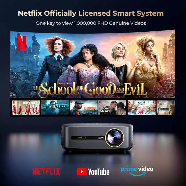 Alt view image 4 of 7 - 4K Projector with WiFi 6 and Bluetooth, NetfIix Certified & DoIby Audio, Auto Focus and Auto Keystone Native 1080P Smart Projector with HDR10+, 30W Speakers, Black