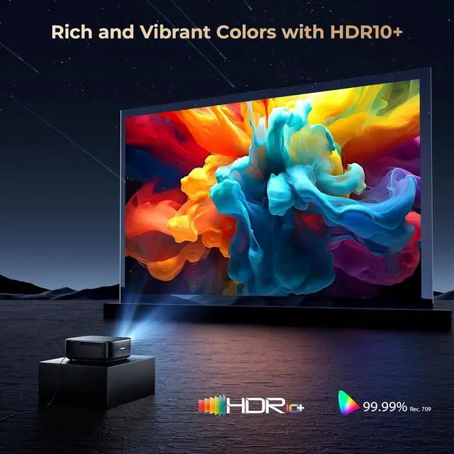 Alt view image 6 of 7 - 4K Projector with WiFi 6 and Bluetooth, NetfIix Certified & DoIby Audio, Auto Focus and Auto Keystone Native 1080P Smart Projector with HDR10+, 30W Speakers, Black