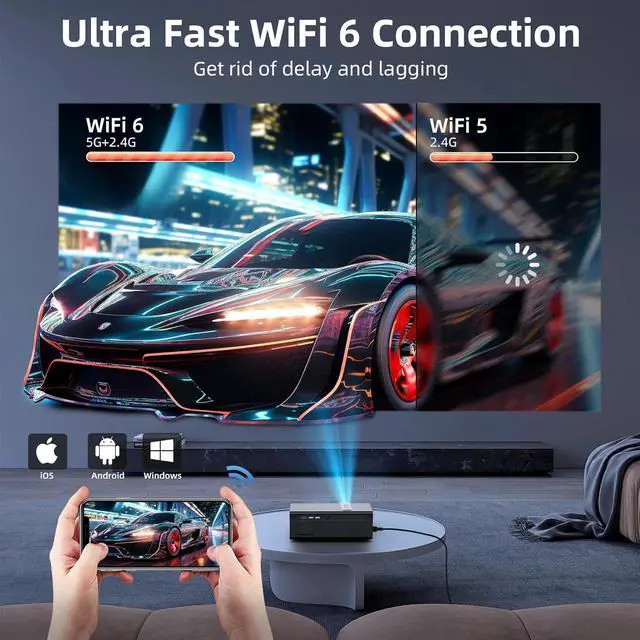 Alt view image 6 of 7 - [Electric Focus/Auto Keystone] Projector with WiFi and Bluetooth, Native 1080P 20000L 4K Supported, FUDONI Outdoor Movie Projector for Home Theater UP to 300",for HDMI/USB/iOS/Android/TV Stick/Laptop