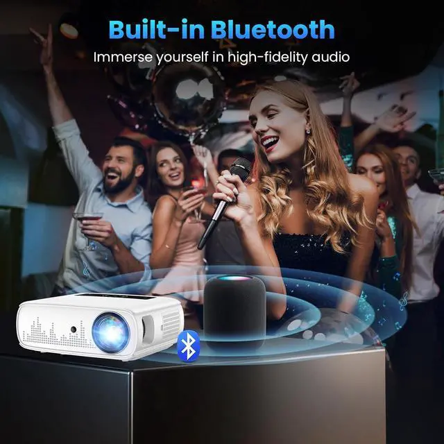 Alt view image 4 of 7 - Projector, 15000lux 490ANSI Native 1080P WiFi Bluetooth Projector, 300'' Video Projector, Supports 4K & Zoom, 5G Sync, Compatible with HDMI USB/ AV/ Smartphone/ Pad/ Laptop/ DVD/ TV Stick/ PS5
