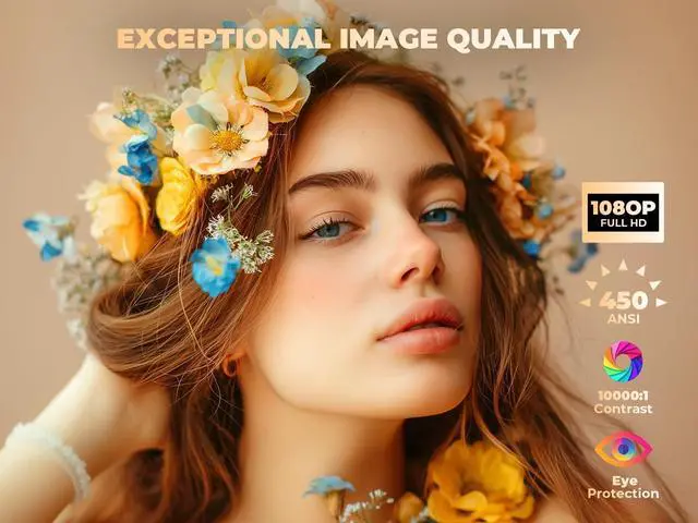 Alt view image 2 of 7 - Mini Projector with WiFi and Bluetooth, 450ANSI 1080P FHD Home Movie Projector, Portable Outdoor Projector with 250" Display+Zoom, Compatible w/Phone/Laptop/DVD/TV Stick-Indoor&Outdoor