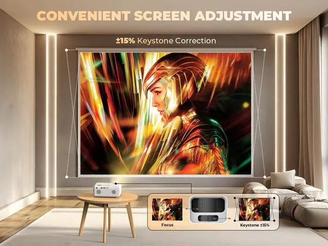 Alt view image 3 of 7 - Mini Projector with WiFi and Bluetooth, 450ANSI 1080P FHD Home Movie Projector, Portable Outdoor Projector with 250" Display+Zoom, Compatible w/Phone/Laptop/DVD/TV Stick-Indoor&Outdoor