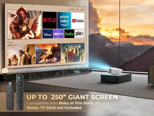 Alt view image 5 of 7 - Mini Projector with WiFi and Bluetooth, 450ANSI 1080P FHD Home Movie Projector, Portable Outdoor Projector with 250" Display+Zoom, Compatible w/Phone/Laptop/DVD/TV Stick-Indoor&Outdoor