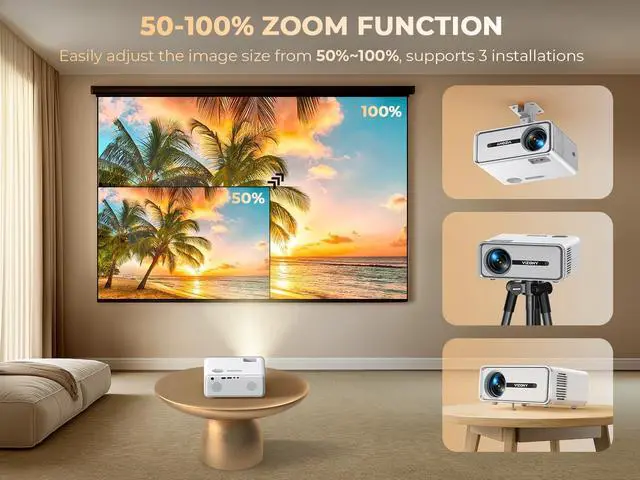 Alt view image 6 of 7 - Mini Projector with WiFi and Bluetooth, 450ANSI 1080P FHD Home Movie Projector, Portable Outdoor Projector with 250" Display+Zoom, Compatible w/Phone/Laptop/DVD/TV Stick-Indoor&Outdoor