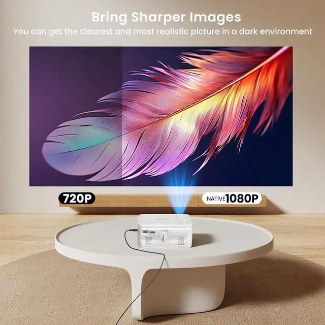 Alt view image 4 of 7 - HD 9000L Bluetooth Projector Built in DVD Player, Mini Projector 1080P and 250Supported with Tripod/ Carry Bag, Projector Compatible w/ TV Stick, PS5, Laptop, Portable Outdoor Movie Projector
