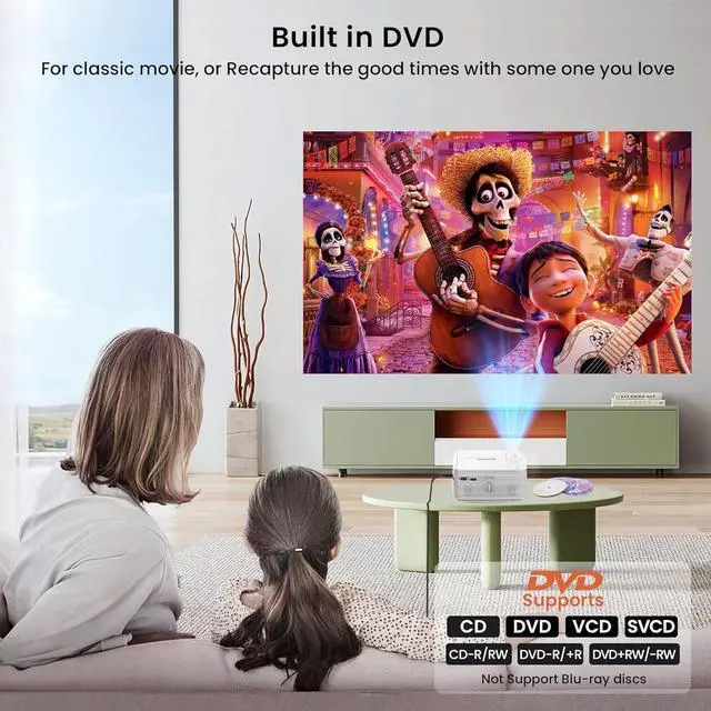 Alt view image 3 of 7 - HD 9000L Bluetooth Projector Built in DVD Player, Mini Projector 1080P and 250Supported with Tripod/ Carry Bag, Projector Compatible w/ TV Stick, PS5, Laptop, Portable Outdoor Movie Projector