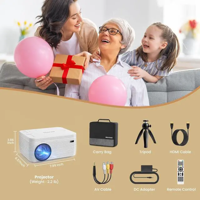Alt view image 7 of 7 - HD 9000L Bluetooth Projector Built in DVD Player, Mini Projector 1080P and 250Supported with Tripod/ Carry Bag, Projector Compatible w/ TV Stick, PS5, Laptop, Portable Outdoor Movie Projector