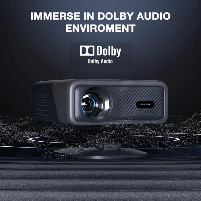 Alt view image 6 of 7 - Smart Projector with Wifi and Bluetooth,Auto Focus & Keystone Projector 4K, 3D DoIby Audio, 800ANSI Outdoor Projector with Omnidirectional Rotating Stand
