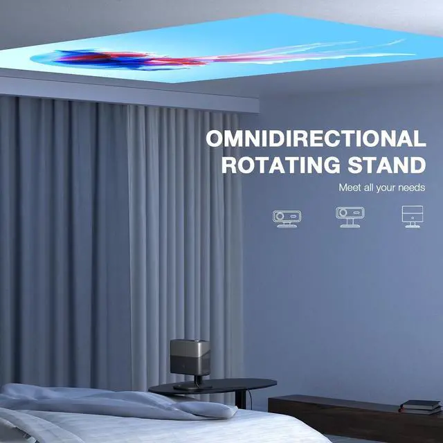 Alt view image 7 of 7 - Smart Projector with Wifi and Bluetooth,Auto Focus & Keystone Projector 4K, 3D DoIby Audio, 800ANSI Outdoor Projector with Omnidirectional Rotating Stand