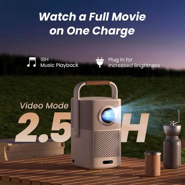 Alt view image 2 of 7 - T2 Outdoor Projector with WiFi 6 and Bluetooth, Native 1080P Smart Movie Portable Projector for Inside and Outside, Compatible with TV Dongle (Not included)