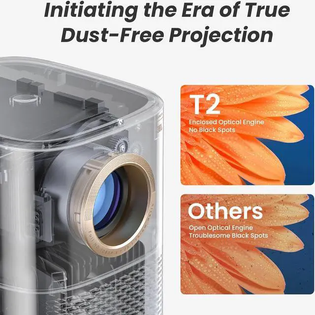 Alt view image 6 of 7 - T2 Outdoor Projector with WiFi 6 and Bluetooth, Native 1080P Smart Movie Portable Projector for Inside and Outside, Compatible with TV Dongle (Not included)