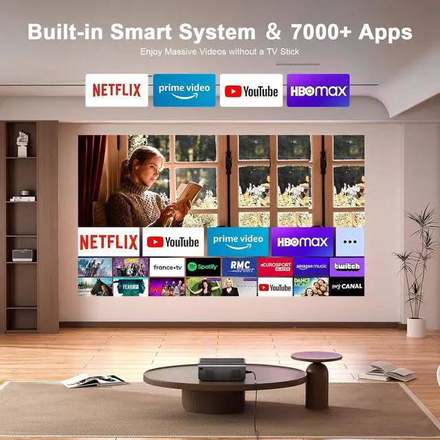 Alt view image 2 of 7 - Smart Projector with WiFi and Bluetooth, VOPLLS 600ANSI Native 1080P Outdoor Projector, 50% Zoom Home Theater Movie Projector for Bedroom/iOS/Android/PPT