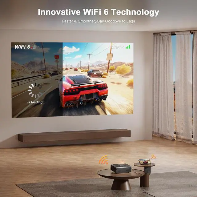 Alt view image 5 of 7 - Smart Projector with WiFi and Bluetooth, VOPLLS 600ANSI Native 1080P Outdoor Projector, 50% Zoom Home Theater Movie Projector for Bedroom/iOS/Android/PPT