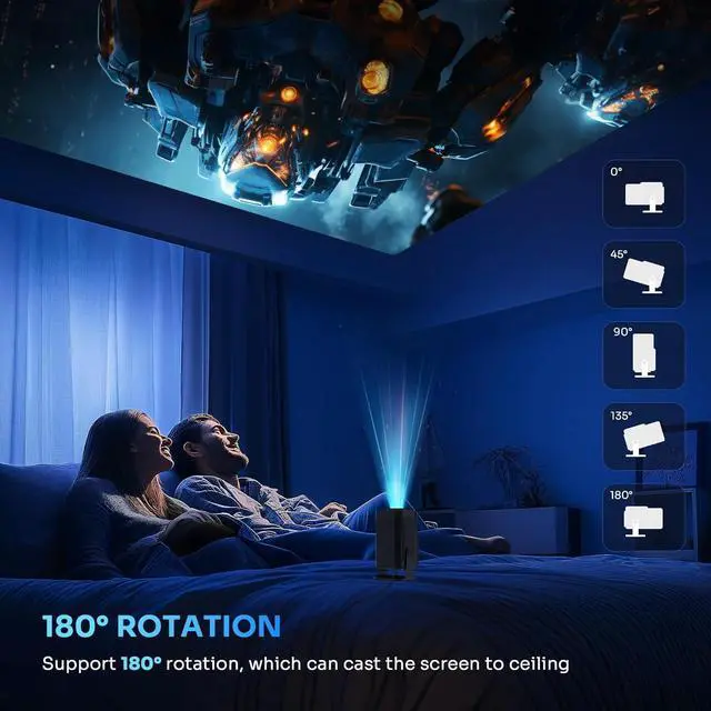 Alt view image 3 of 7 - 180°-Rotation Adjustable StandSmart Mini Projector with WiFi and Bluetooth,1080P Portable 4k Outdoor Portable Projector,300ASIN LM,Support 2.4G/5G Wi-Fi6, BT5.2 With Android 11,2024NEW(Black)