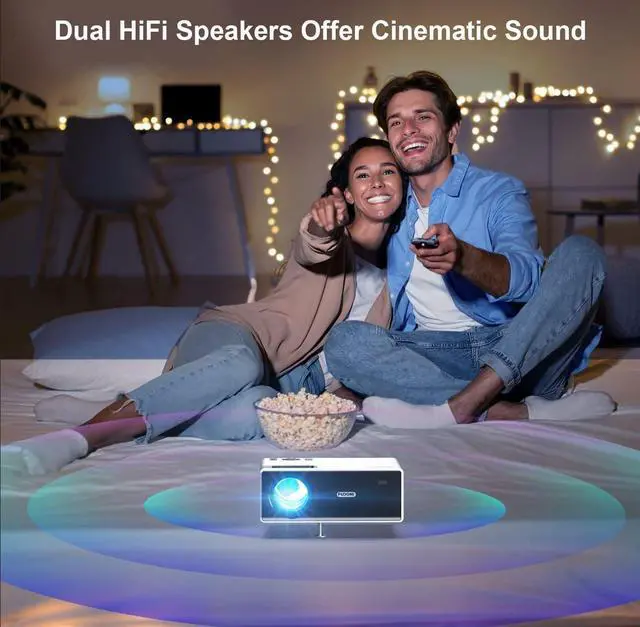 Alt view image 7 of 7 - Projector with WiFi and Bluetooth, Outdoor Portable 4K Support Projector 18000L HD 1080P Max 300" Display Zoom, Movie Video Home Theater Projector Compatible w/HDMI/USB/Phone/Laptop/TV Stick