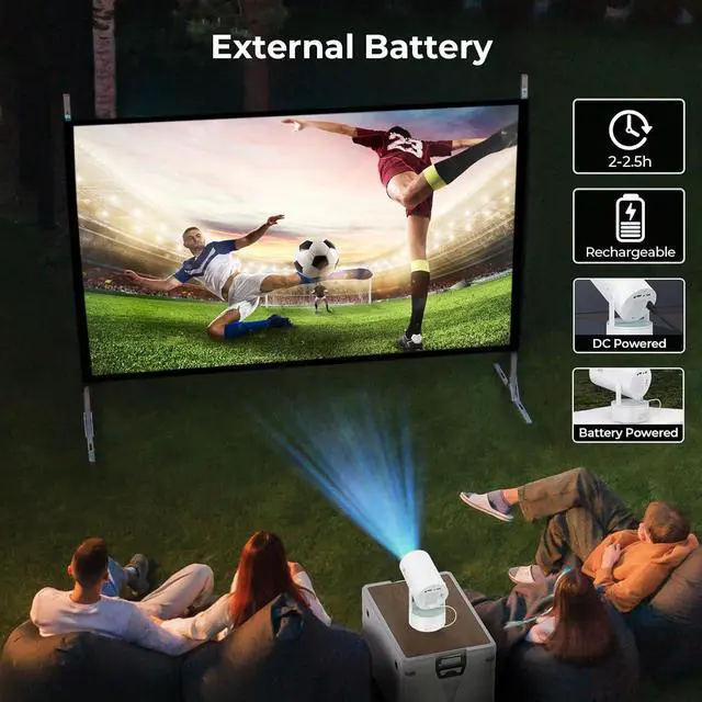 Alt view image 2 of 7 - Mini Projector with Wifi and Bluetooth, 4K 1080P Supported 270° Rotatable 150'' Screen Auto Keystone Home Outdoor Projector Portable Smart Projector for Phone/TV/Laptop/HDMI, White