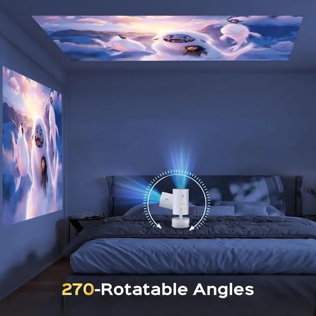 Alt view image 5 of 7 - Mini Projector with Wifi and Bluetooth, 4K 1080P Supported 270° Rotatable 150'' Screen Auto Keystone Home Outdoor Projector Portable Smart Projector for Phone/TV/Laptop/HDMI, White