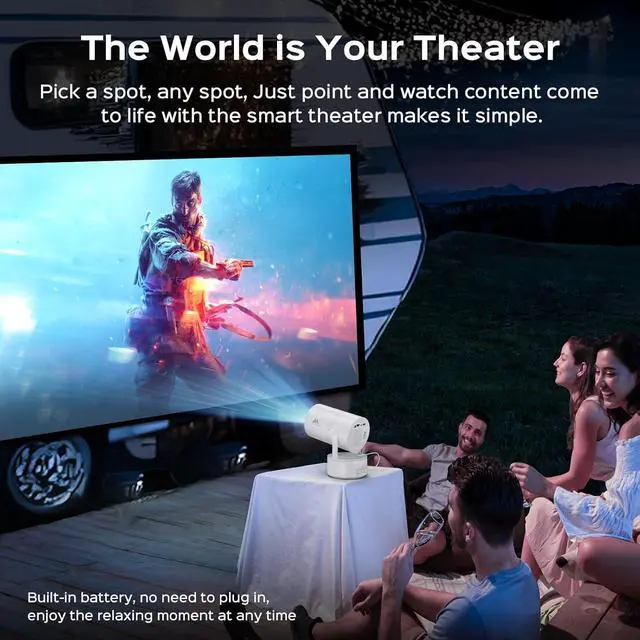 Alt view image 7 of 7 - Mini Projector with Wifi and Bluetooth, 4K 1080P Supported 270° Rotatable 150'' Screen Auto Keystone Home Outdoor Projector Portable Smart Projector for Phone/TV/Laptop/HDMI, White