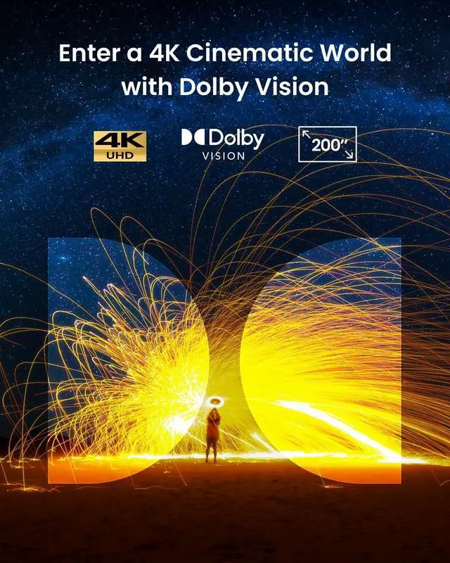 Alt view image 2 of 7 - Cosmos 4K SE Smart Projector, 4K High-Brightness Projector with Dolby Vision, 200" Huge Screen, 1,800 ANSI Lumens Brightness, HybridBeam, Enhanced Image Quality, Google TV, Portable with Handle