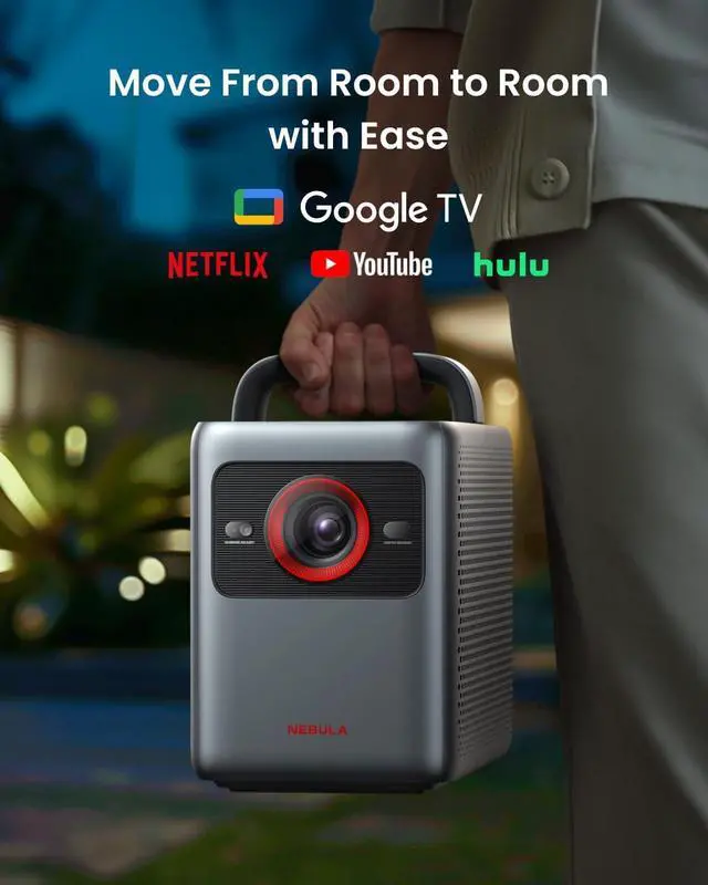 Alt view image 5 of 7 - Cosmos 4K SE Smart Projector, 4K High-Brightness Projector with Dolby Vision, 200" Huge Screen, 1,800 ANSI Lumens Brightness, HybridBeam, Enhanced Image Quality, Google TV, Portable with Handle