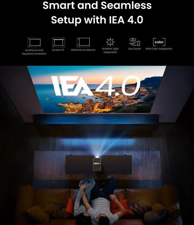 Alt view image 6 of 7 - Cosmos 4K SE Smart Projector, 4K High-Brightness Projector with Dolby Vision, 200" Huge Screen, 1,800 ANSI Lumens Brightness, HybridBeam, Enhanced Image Quality, Google TV, Portable with Handle