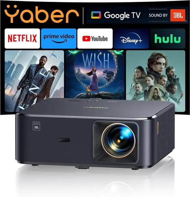 Main image of Projector 4K with Android TV, YABER K2s 1000 ANSI WiFi 6 Bluetooth Projector,Sound by JBL, Dolby Audio, Auto Focus & Keystone,Native 1080P 4K Supported Outdoor Movie Projector with Netflix 7000+ Apps